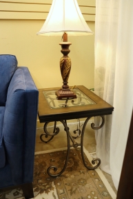 Glass/Wd/Scroll End Table