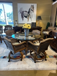 Glass/Rattan Table+4 Chairs