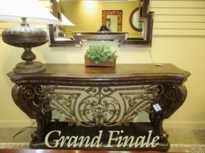Leather Top/Scroll Console Table