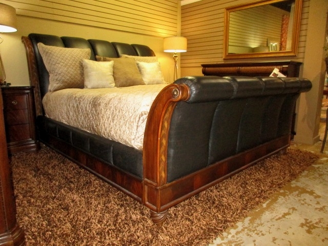 Bob Mackie Sleigh Bed At The Missing Piece, Wood And Leather Sleigh Bed King