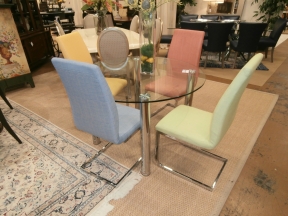 Round Glass Dining/4 Multi Color Chairs