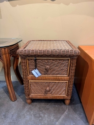 Glass Top Wicker Nightstand