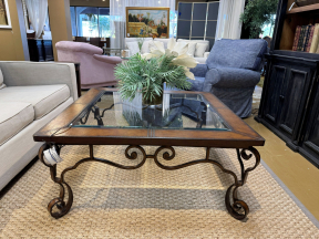 Glass Top/Lthr Trim Coffee Table
