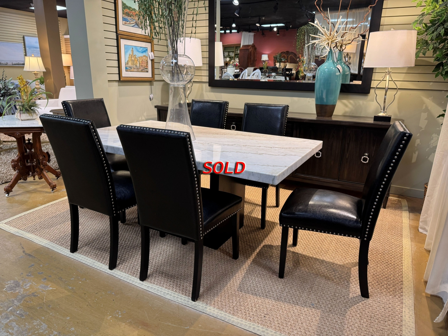 Marble Top DR Table w/6 Chairs